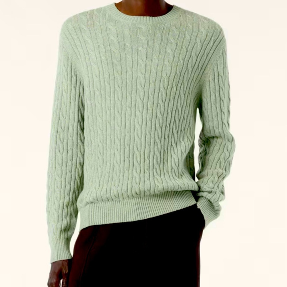 GRANT THOMAS Men's Two Ply 100% Cashmere Knit Sweater, Apple green